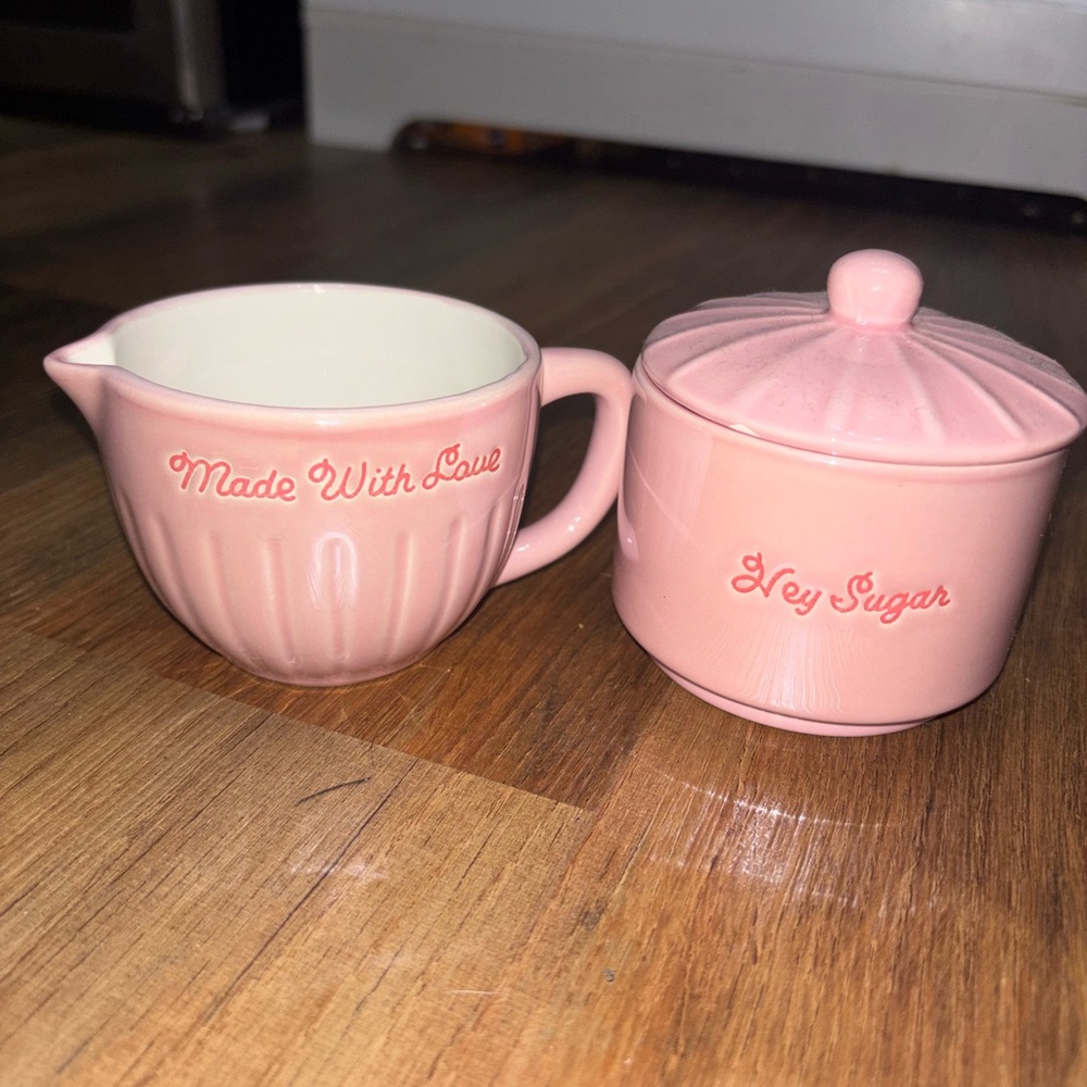 Pink Ceramic Creamer and Sugar Set